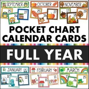 Calendar Numbers FULL YEAR Monthly Pocket Chart Calendar Cards